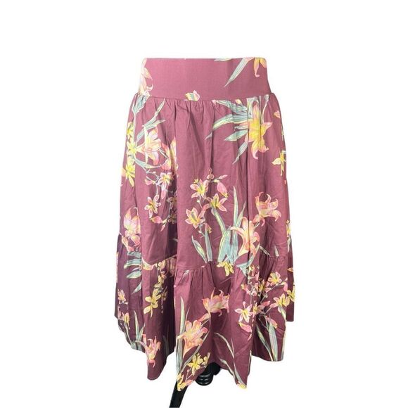 Torrid Womens Purple Mauve Tropical Floral Print Tiered Midi Skirt large new - Picture 4 of 8